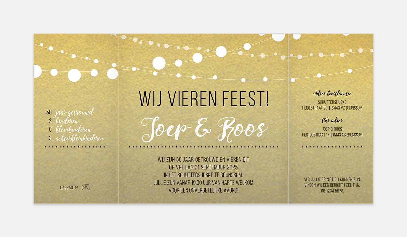 Lortye Feestje 045 Uitnodiging Tenerif Goud