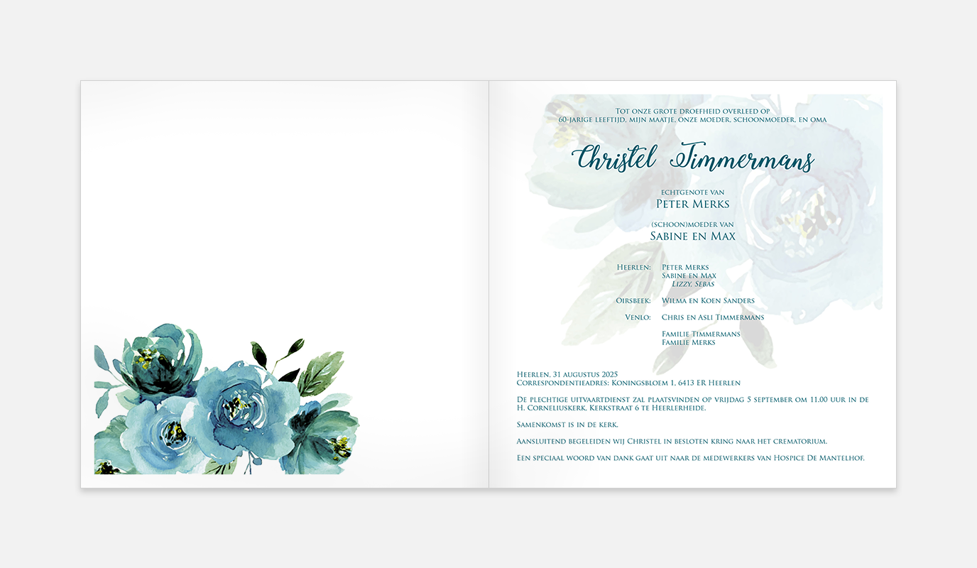  Lortye RK Rouwkaart Waterverf Bloemen Vierkant